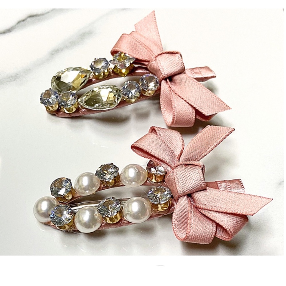 Just In🎉2pcs Handmade Ribbon Rhinestone Hairpins - Picture 2 of 6